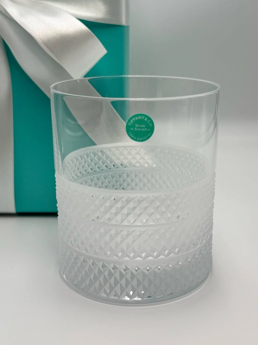 NEW - Tiffany & Co. Diamond Point Lead Crystal Glass Double Old Fashioned 4”